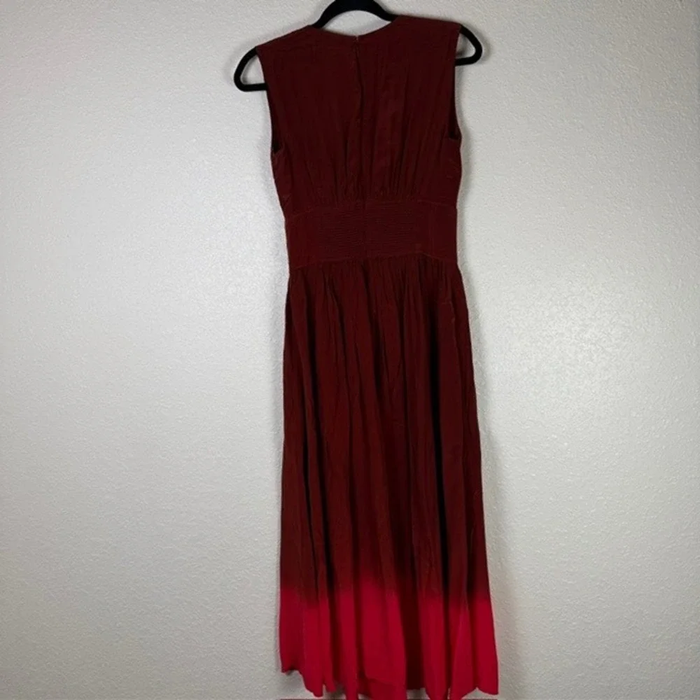 J.Crew Cinched-waist Midi Dress Dip-dyed Crepe de Chine Red Small